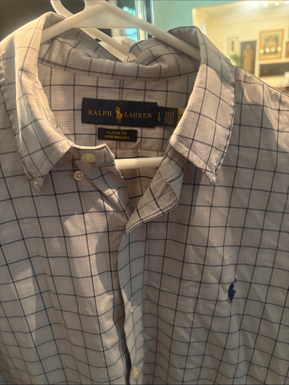 Ralph Lauren Light Blue and Navy Windowpane Button-Down Shirt